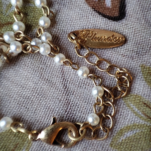 PLUNDER Brand Faux Iridescent White Pearl Gold Tone Hematite Faceted Stones NWOT - Picture 7 of 7